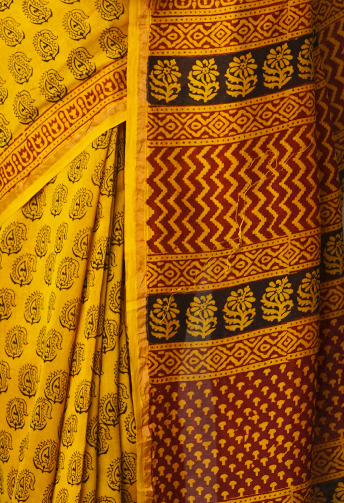 Yellow Pure Chanderi Bagh Printed Cotton Saree-UNM66742