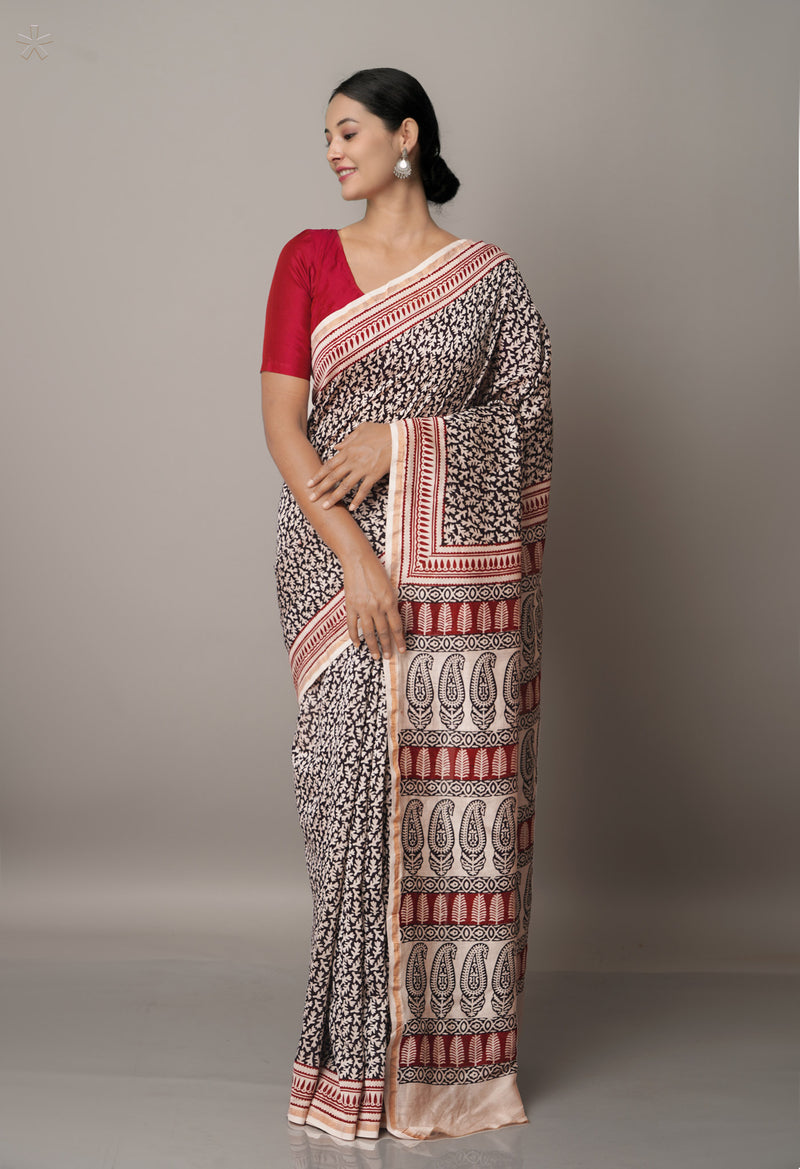 Beige Pure Chanderi Bagh Printed Cotton Saree-UNM66743