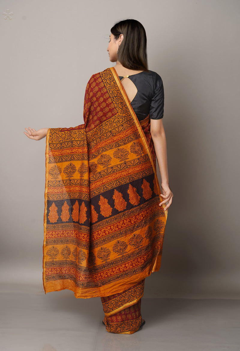 Maroon  Art Chanderi Bagh Printed Cotton Saree-UNM66759