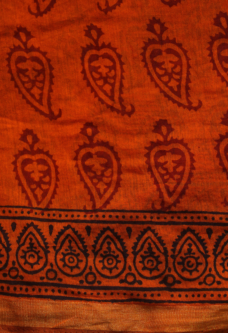Orange  Art Chanderi Bagh Printed Cotton Saree-UNM66775