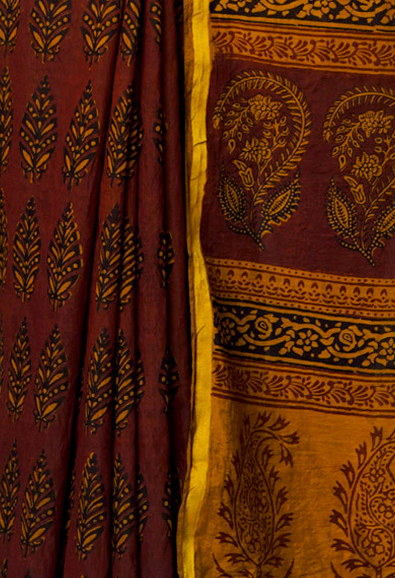 Brown  Art Chanderi Bagh Printed Cotton Saree-UNM66761