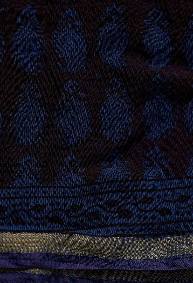 Navy Blue  Art Chanderi Bagh Printed Cotton Saree-UNM66763