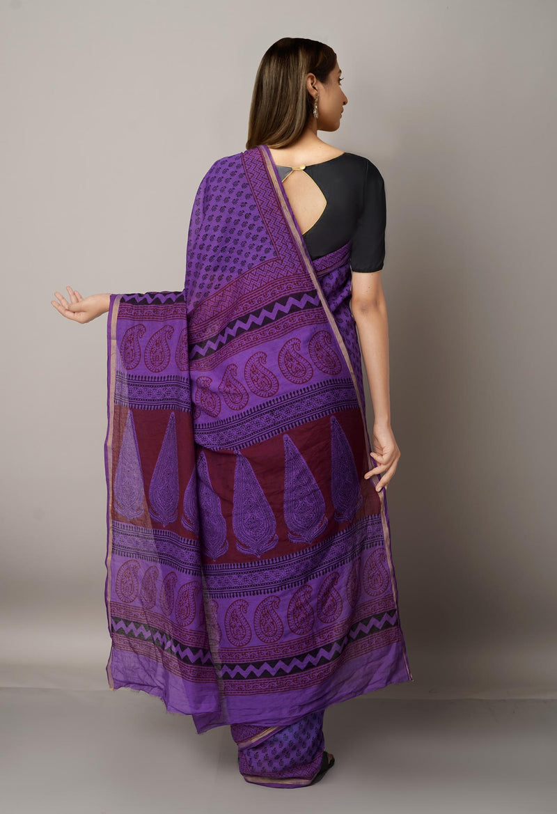 Purple  Art Chanderi Bagh Printed Cotton Saree-UNM66765