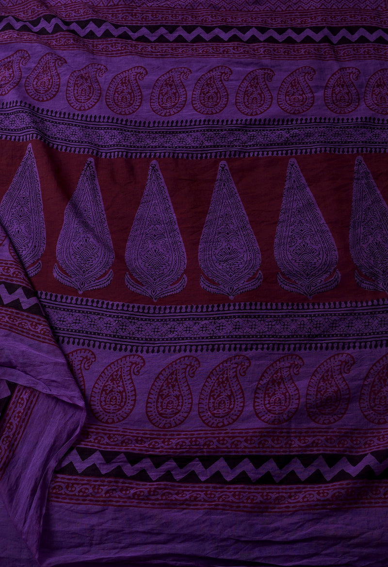 Purple  Art Chanderi Bagh Printed Cotton Saree-UNM66765