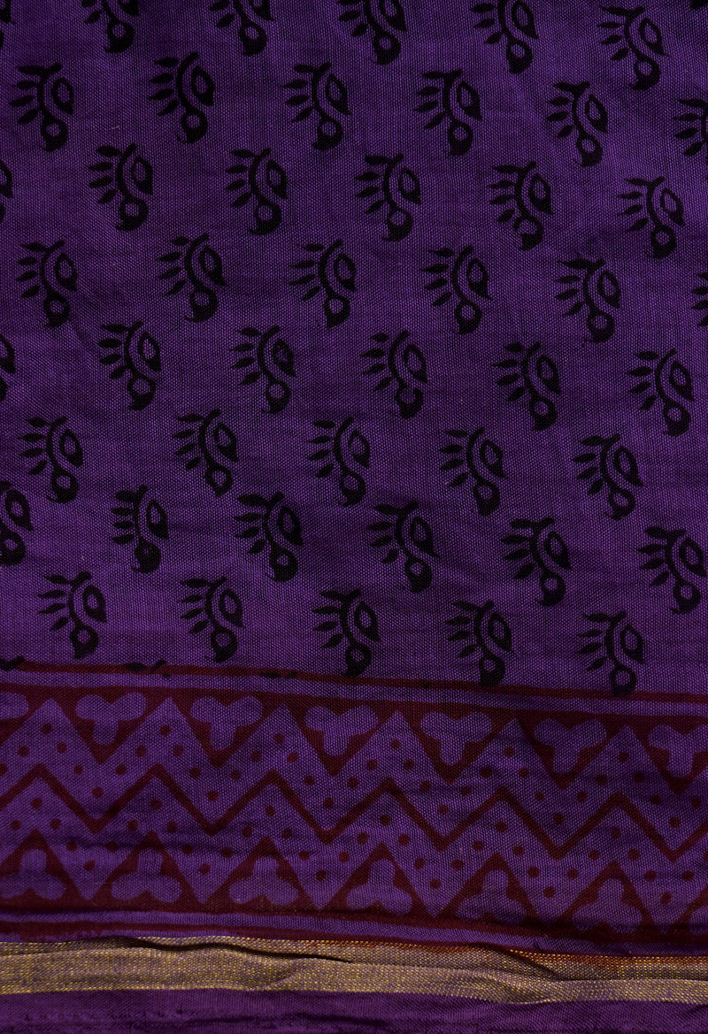 Purple  Art Chanderi Bagh Printed Cotton Saree-UNM66765