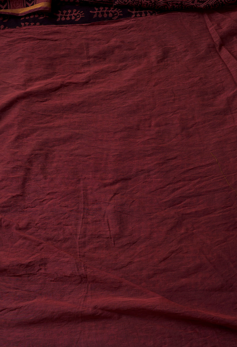 Burgundy  Art Chanderi Bagh Printed Cotton Saree-UNM66766