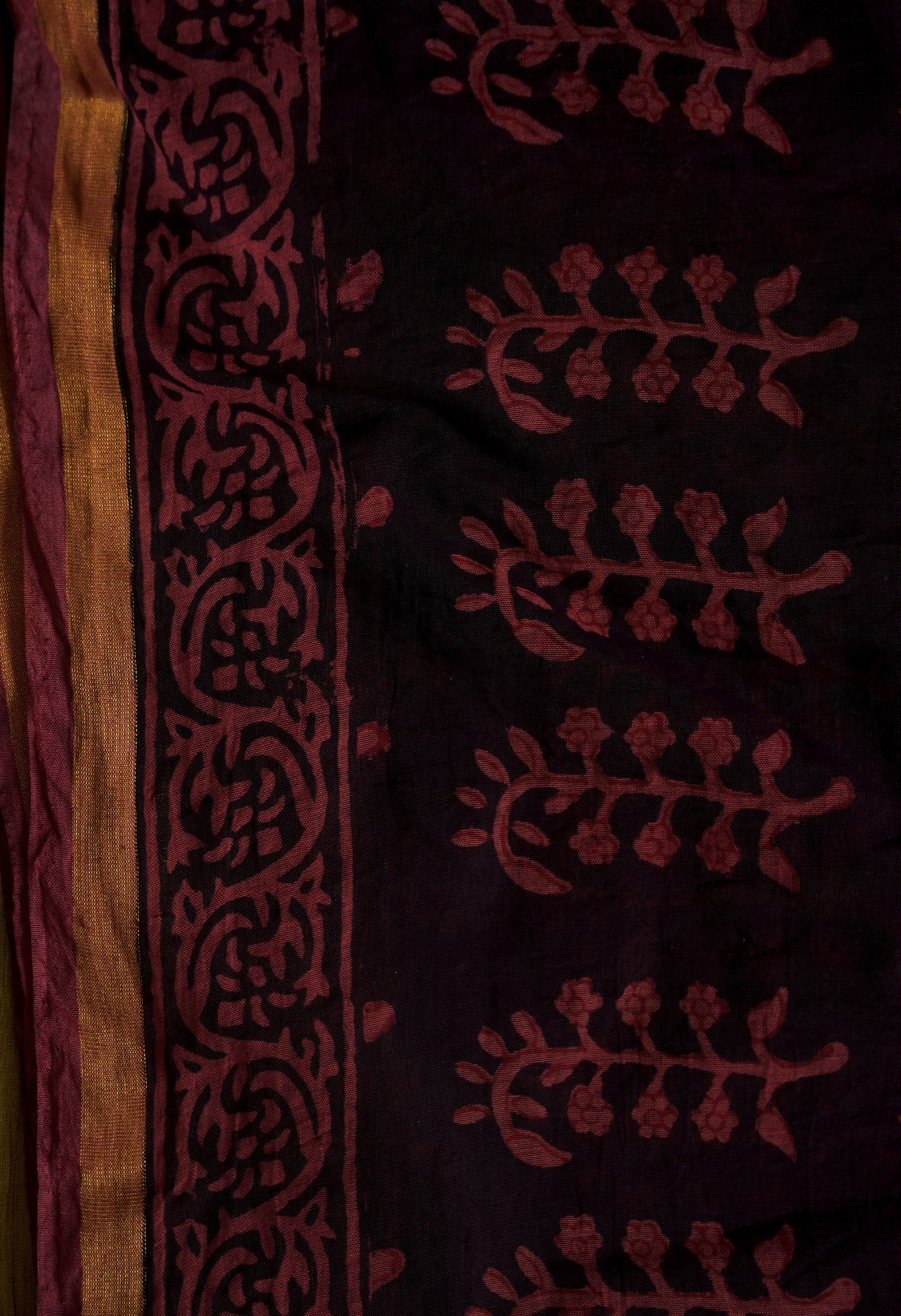 Burgundy  Art Chanderi Bagh Printed Cotton Saree-UNM66766