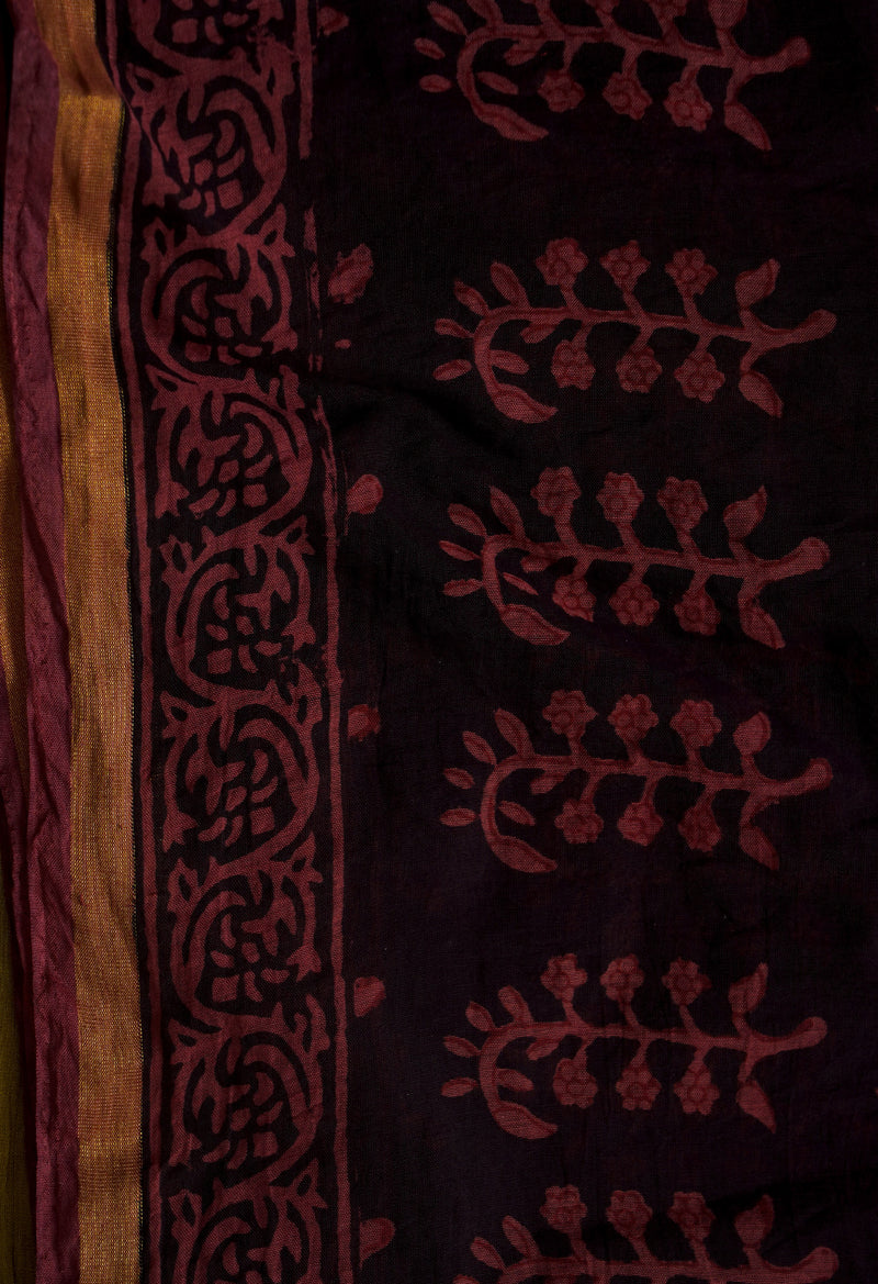 Burgundy  Art Chanderi Bagh Printed Cotton Saree-UNM66766