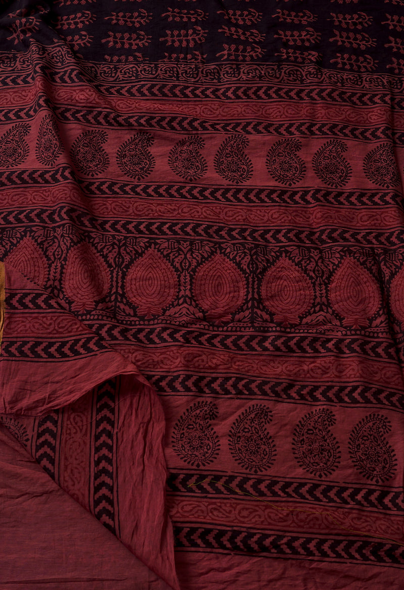 Burgundy  Art Chanderi Bagh Printed Cotton Saree-UNM66766