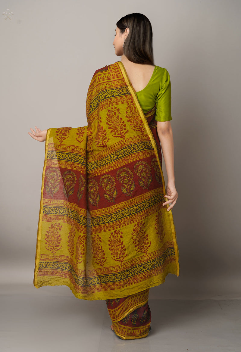 Maroon  Art Chanderi Bagh Printed Cotton Saree-UNM66768