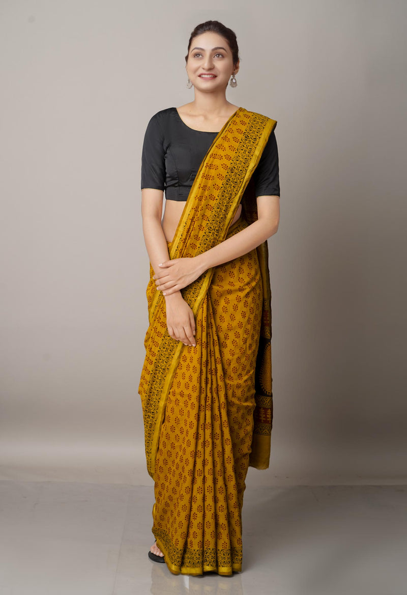 Mehandhi Green  Art Chanderi Bagh Printed Cotton Saree-UNM66771