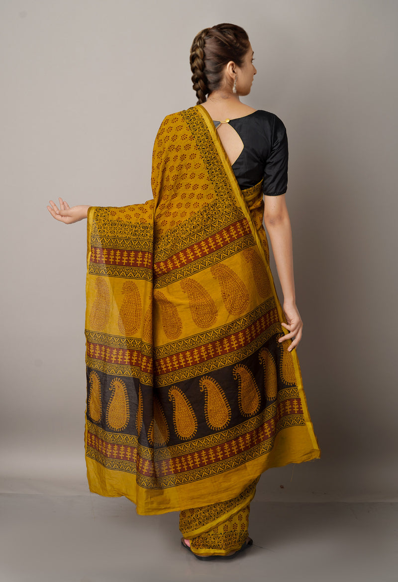 Mehandhi Green  Art Chanderi Bagh Printed Cotton Saree-UNM66771