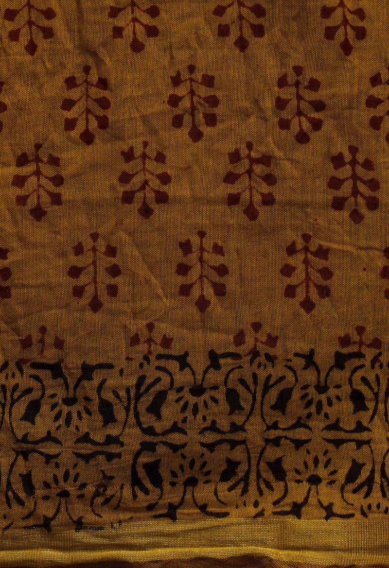 Mehandhi Green  Art Chanderi Bagh Printed Cotton Saree-UNM66771