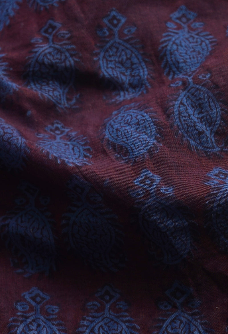 Maroon-Blue  Art Chanderi Bagh Printed Cotton Saree-UNM66772
