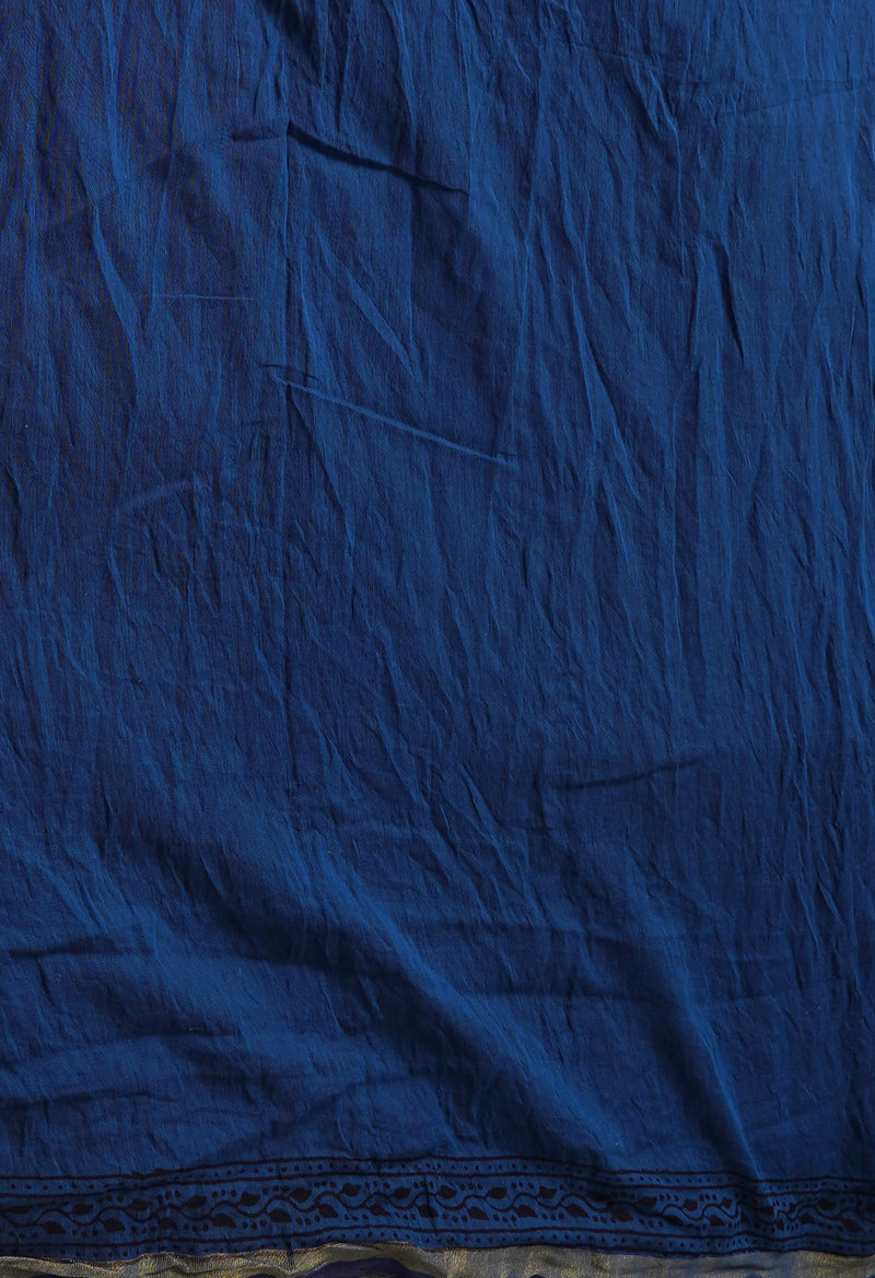 Maroon-Blue  Art Chanderi Bagh Printed Cotton Saree-UNM66772