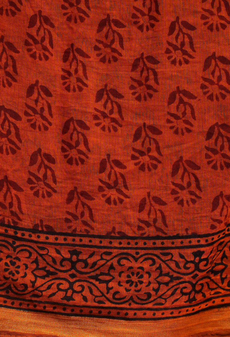 Rust Orange  Art Chanderi Bagh Printed Cotton Saree-UNM66781