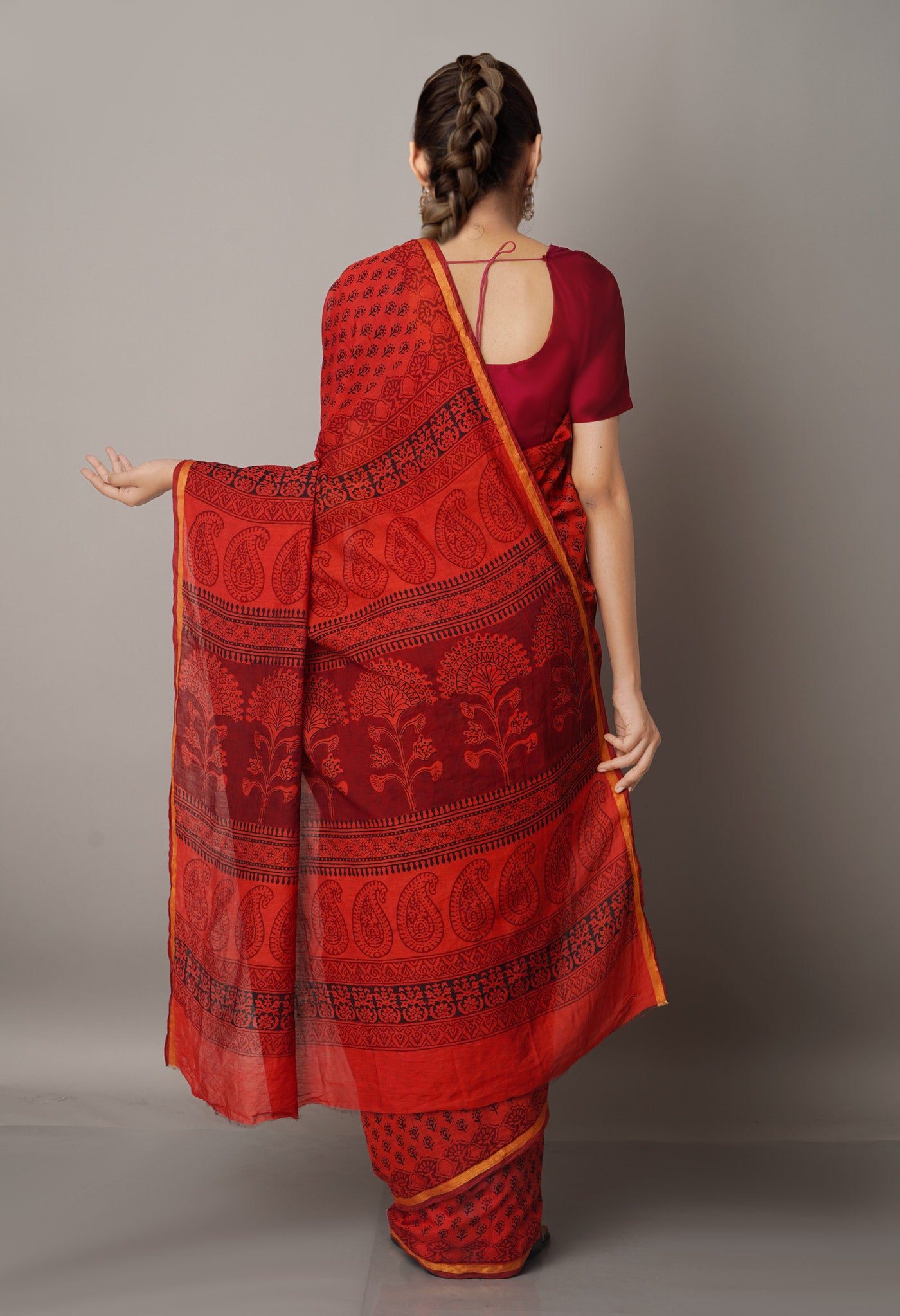 Red  Art Chanderi Bagh Printed Cotton Saree-UNM66799