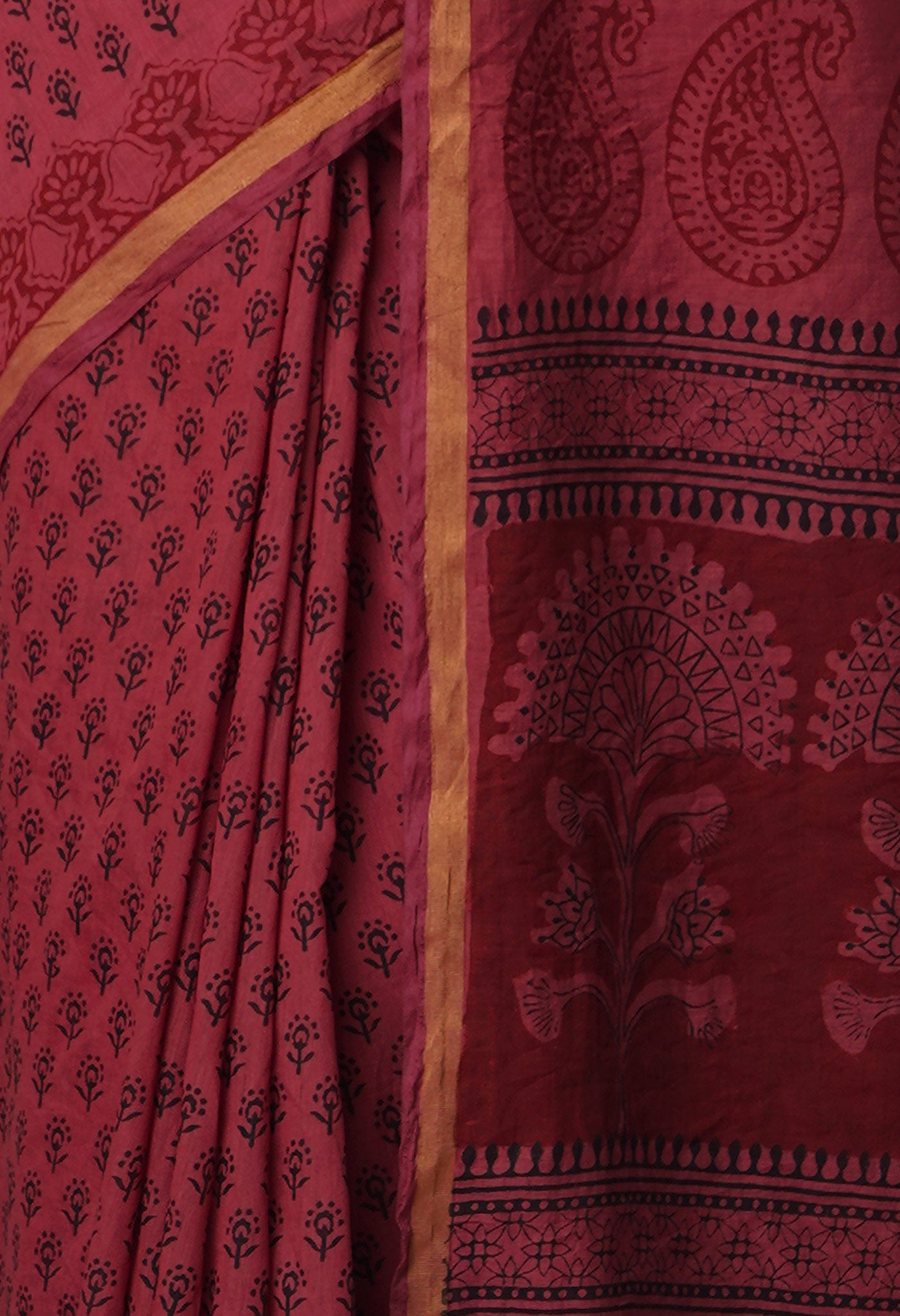 Pink  Art Chanderi Bagh Printed Cotton Saree-UNM66800