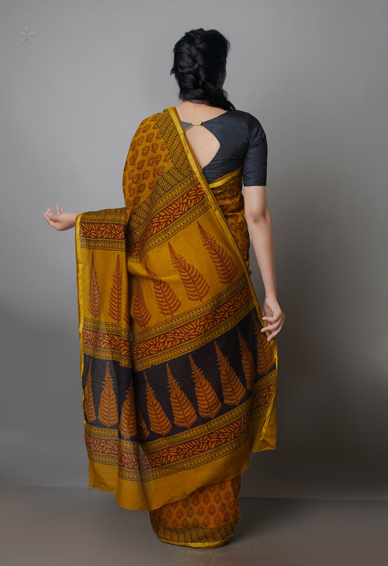 Mehandhi Green  Art Chanderi Bagh Printed Cotton Saree-UNM66809