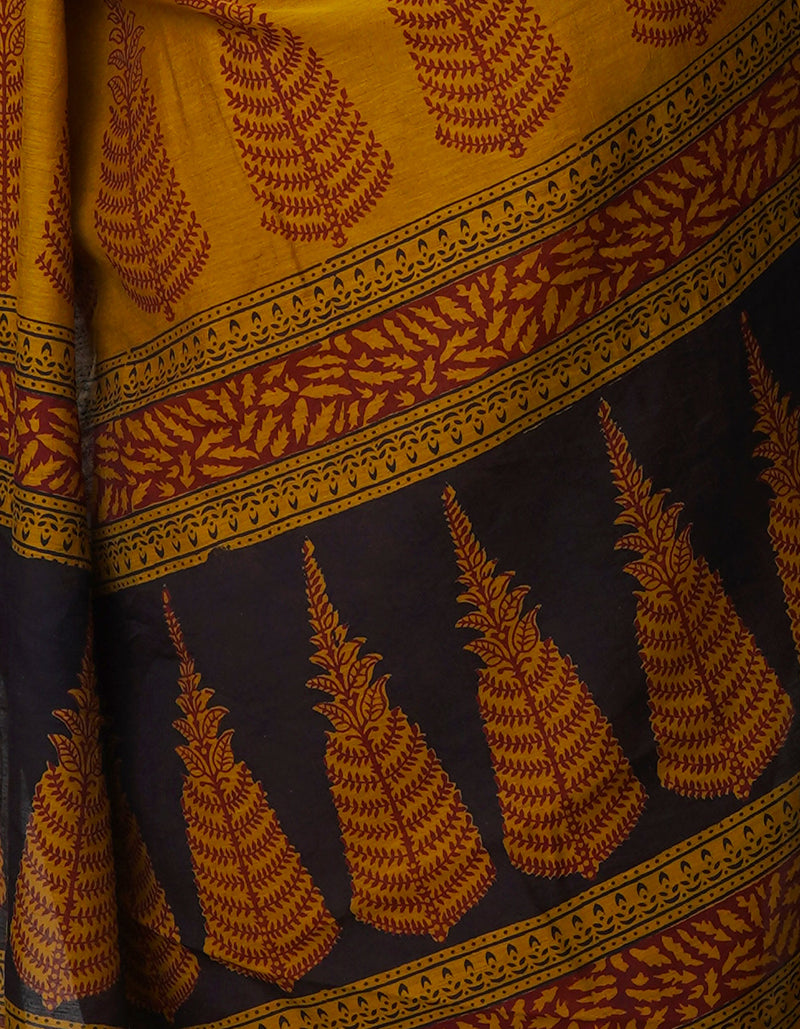 Mehandhi Green  Art Chanderi Bagh Printed Cotton Saree-UNM66809