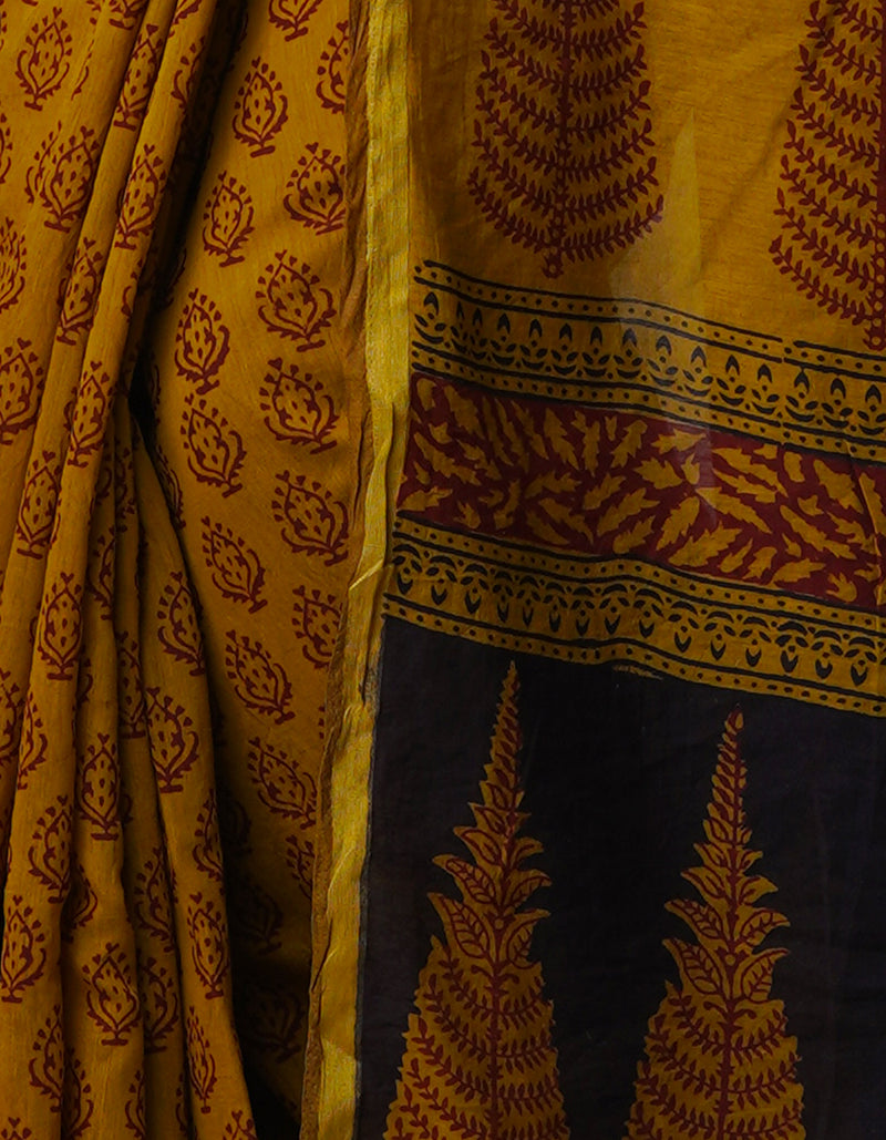 Mehandhi Green  Art Chanderi Bagh Printed Cotton Saree-UNM66809