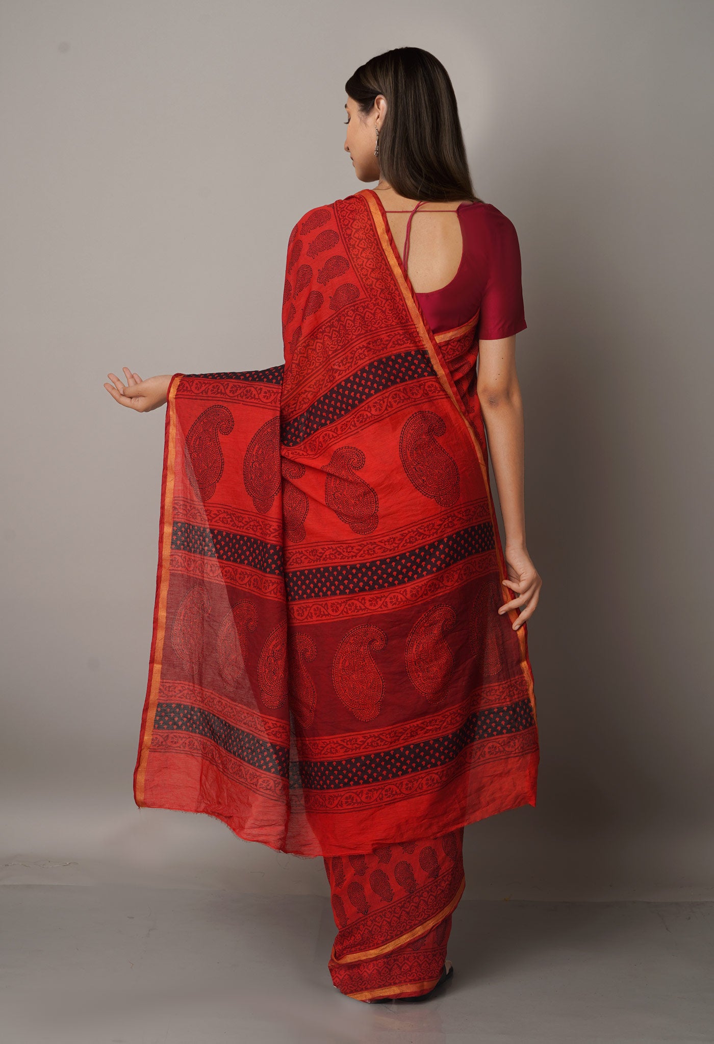 Red  Art Chanderi Bagh Printed Cotton Saree-UNM66813