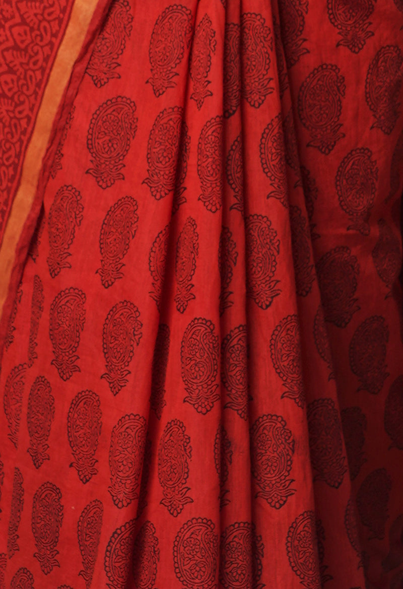 Red  Art Chanderi Bagh Printed Cotton Saree-UNM66813