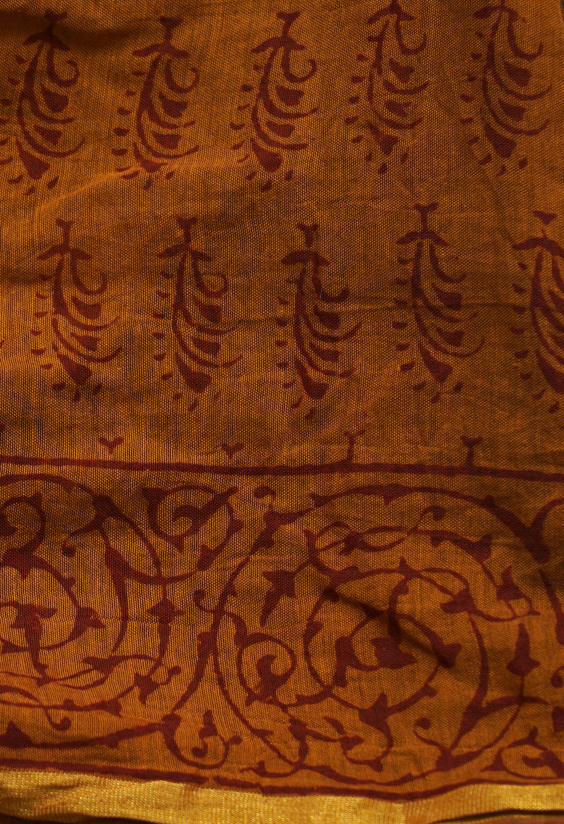 Rust Orange  Art Chanderi Bagh Printed Cotton Saree-UNM66815
