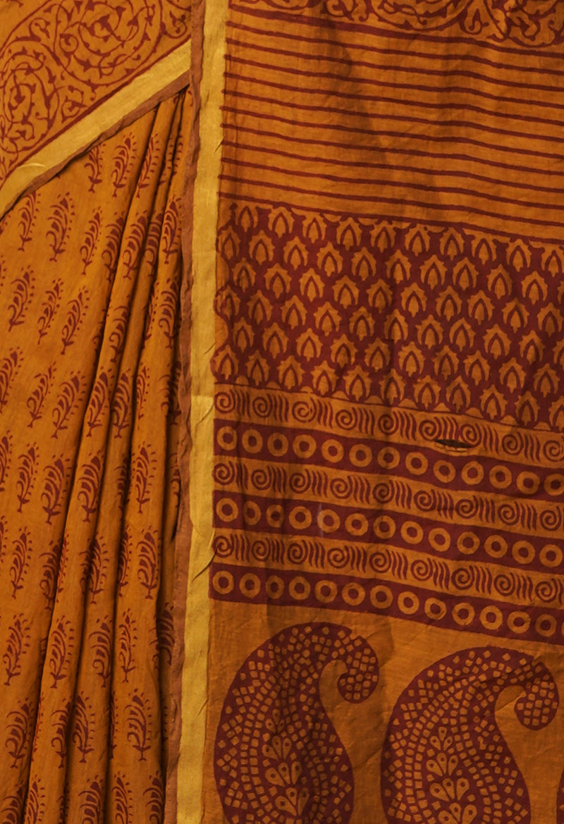 Rust Orange  Art Chanderi Bagh Printed Cotton Saree-UNM66815