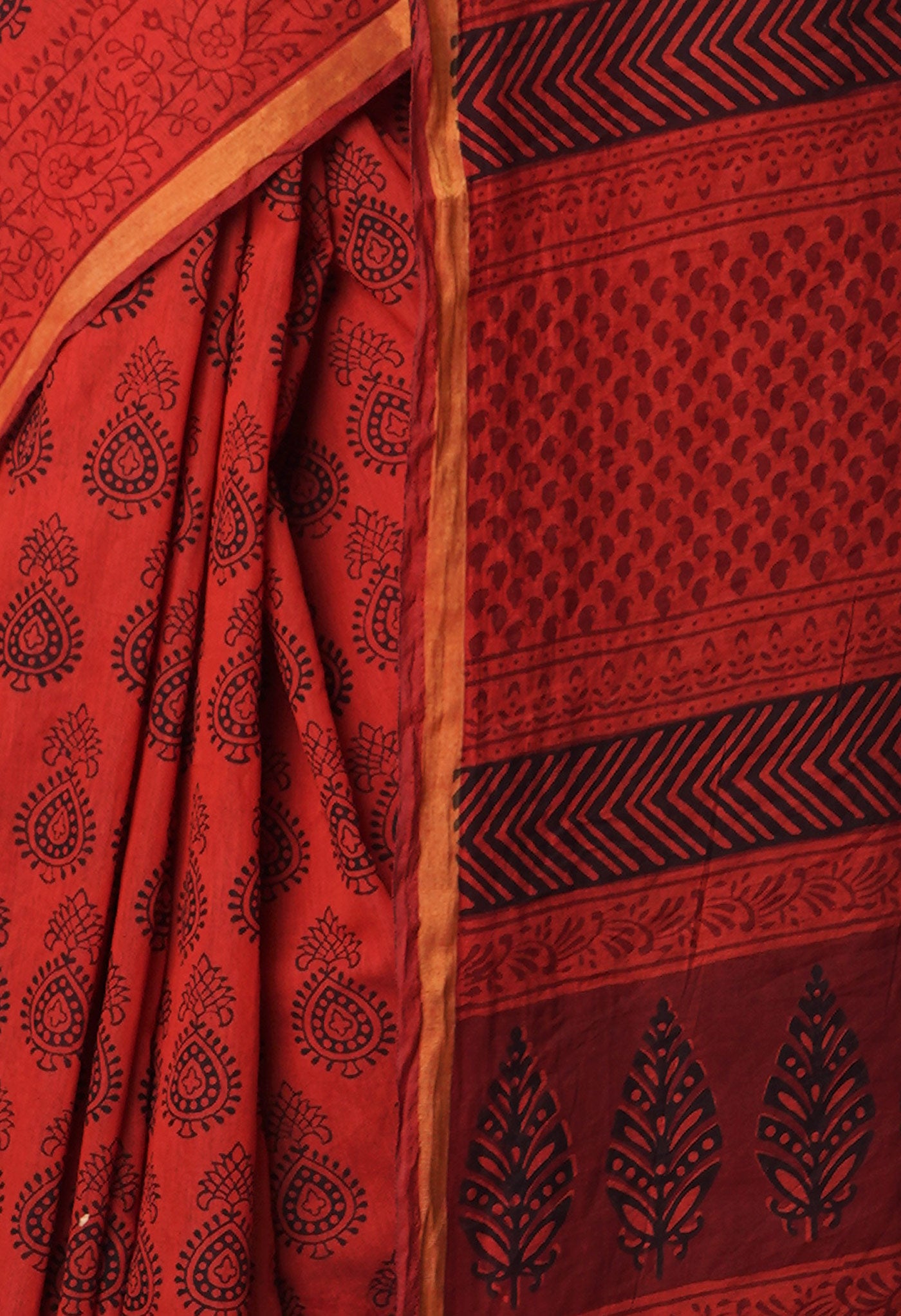 Red  Art Chanderi Bagh Printed Cotton Saree-UNM66817