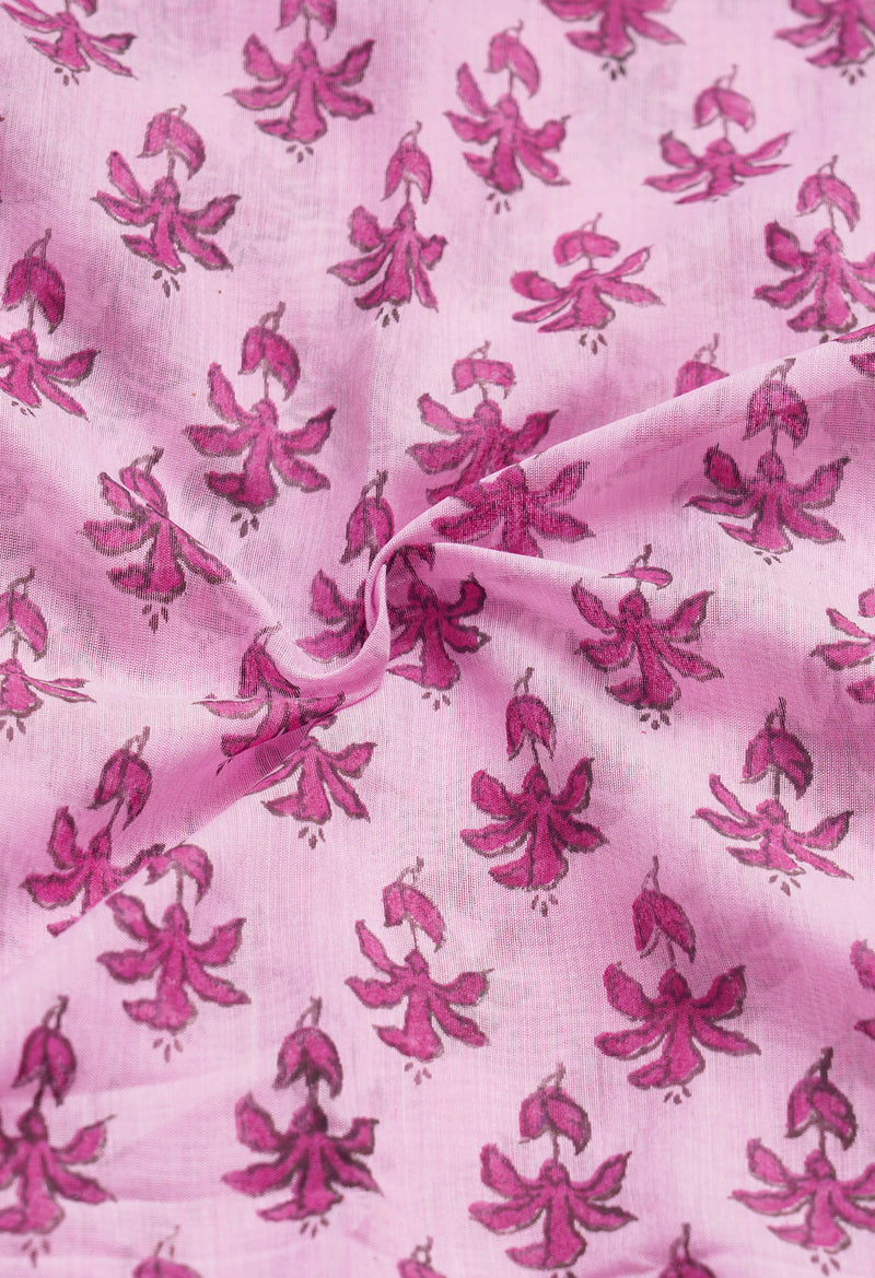 Pink Pure Block Printed Chanderi Cotton Saree With Kalamkari Blouse Piece-UNM66824
