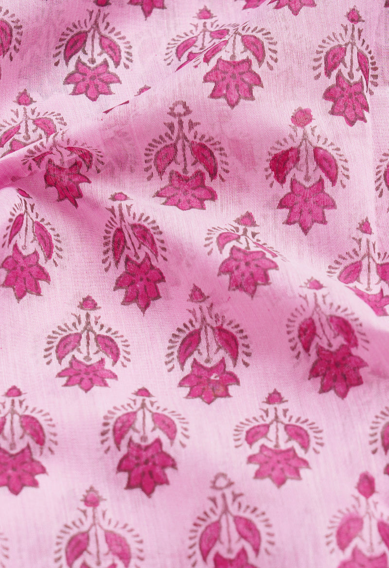 Pink Pure Block Printed Chanderi Cotton Saree With Kalamkari Blouse Piece-UNM66828