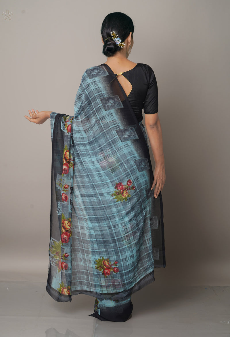 Light Blue  Fancy Block Printed Georgette Saree-UNM66852