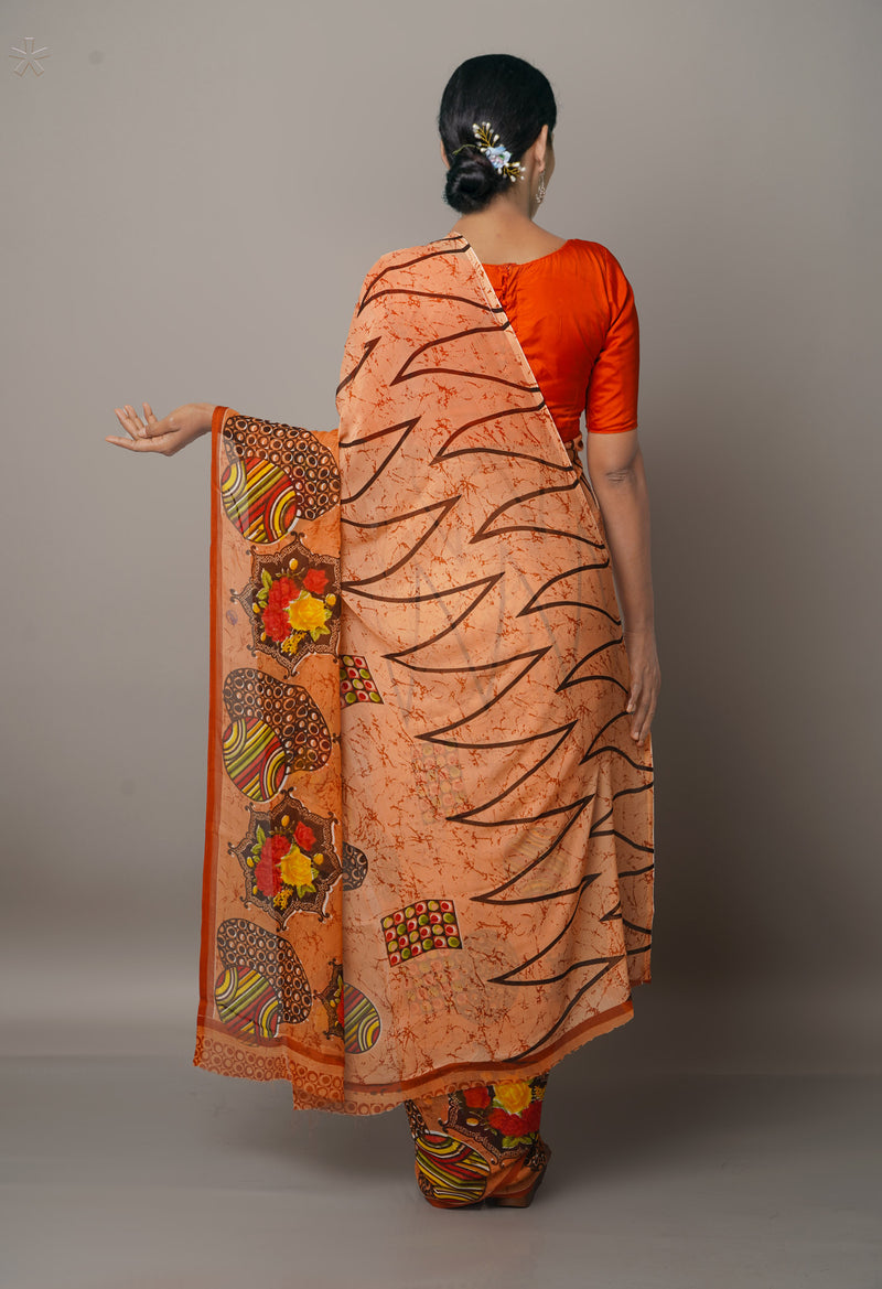 Light Orange  Fancy Block Printed Georgette Saree-UNM66877