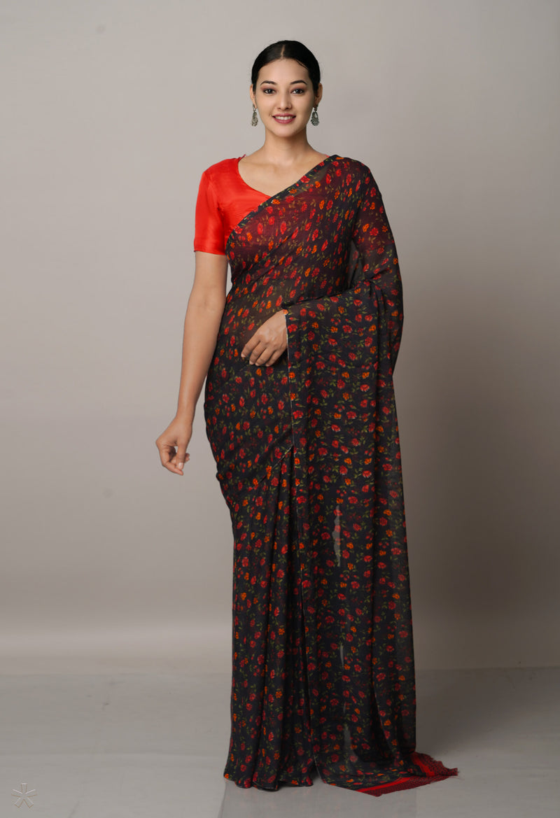 Multi  Fancy Block Printed Georgette Saree-UNM66887