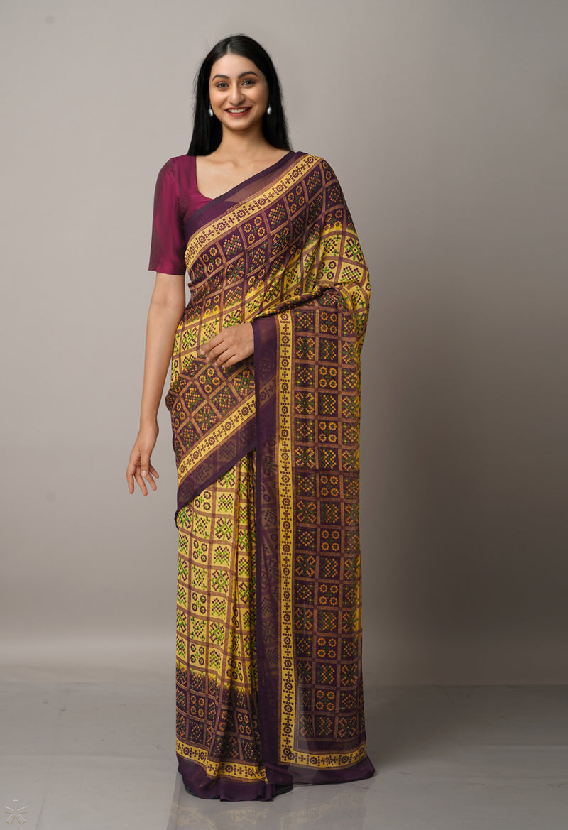 Multi  Fancy Block Printed Georgette Saree-UNM66890