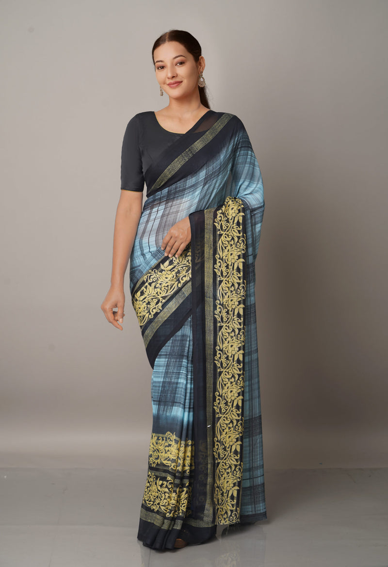 Blue  Fancy Block Printed Georgette Saree-UNM66904