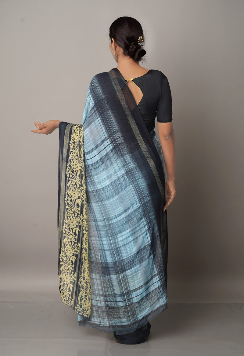 Blue  Fancy Block Printed Georgette Saree-UNM66904