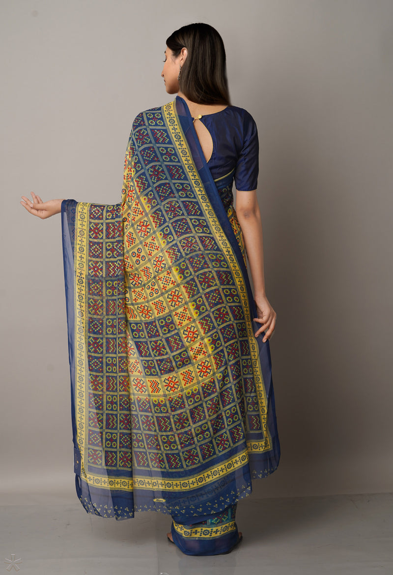 Multi  Fancy Block Printed Georgette Saree-UNM66909