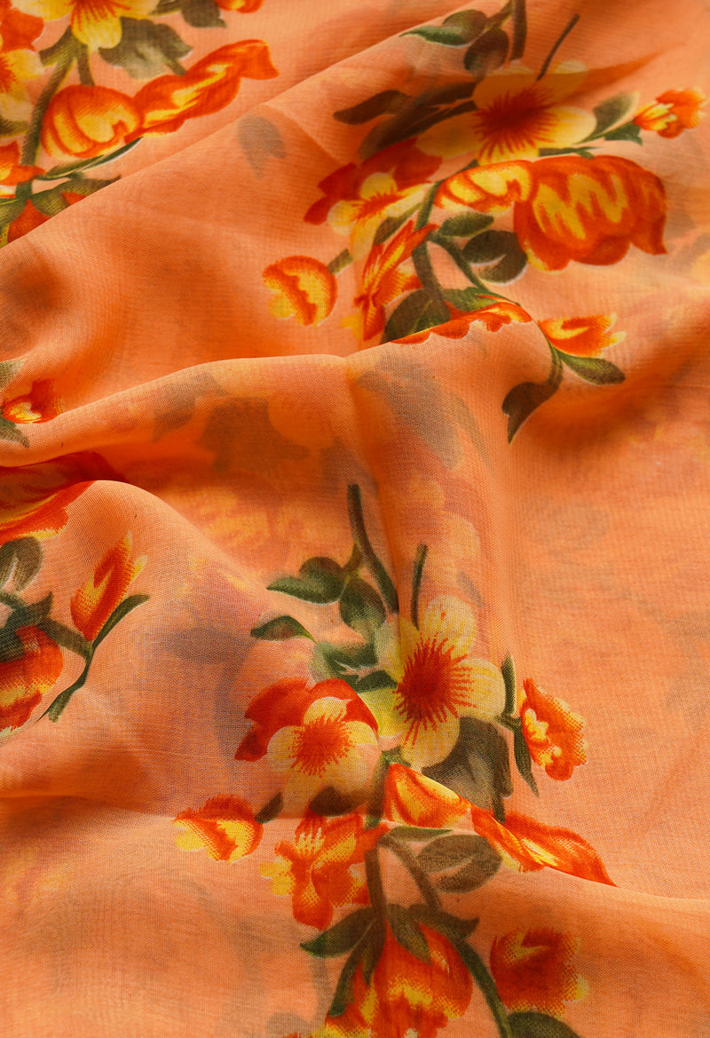 Orange  Fancy Block Printed Georgette Saree-UNM66919