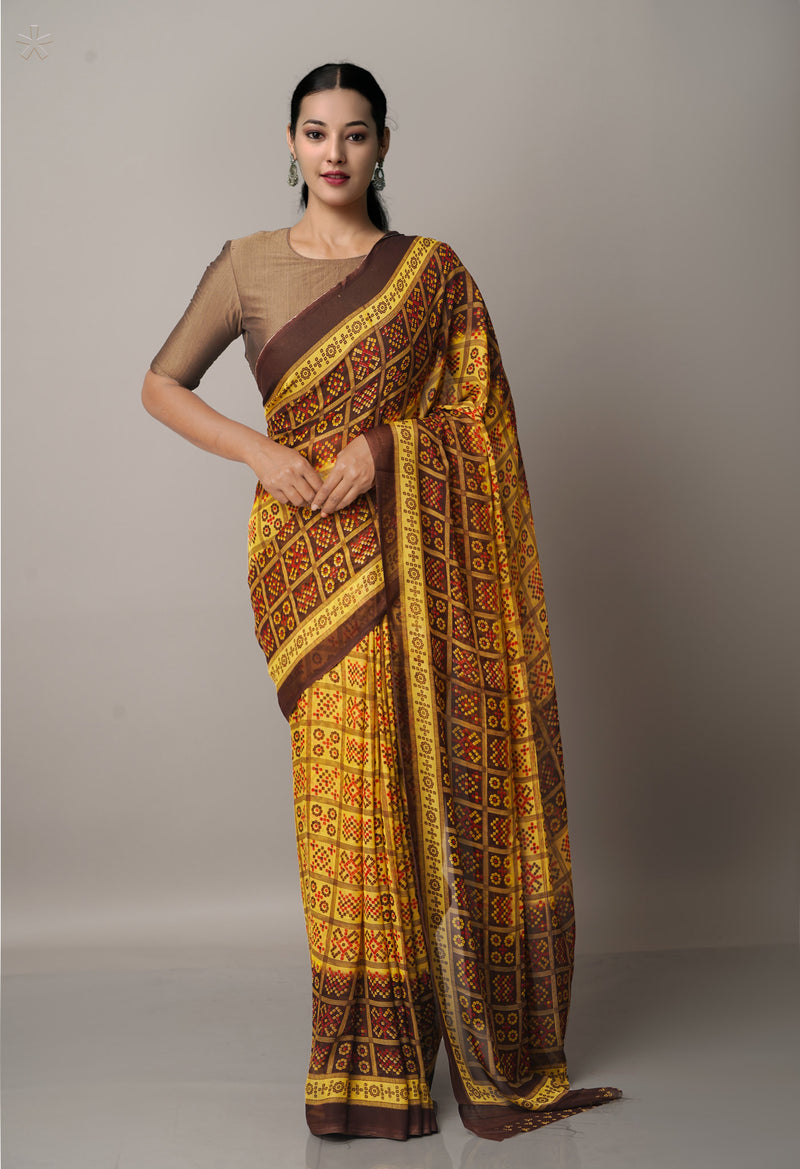 Multi  Fancy Block Printed Georgette Saree-UNM66923