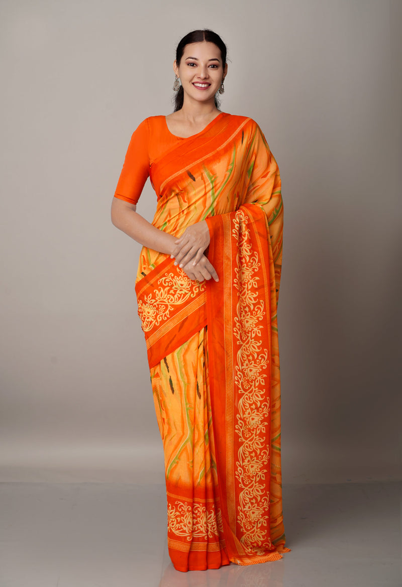 Orange  Fancy Block Printed Georgette Saree-UNM66931