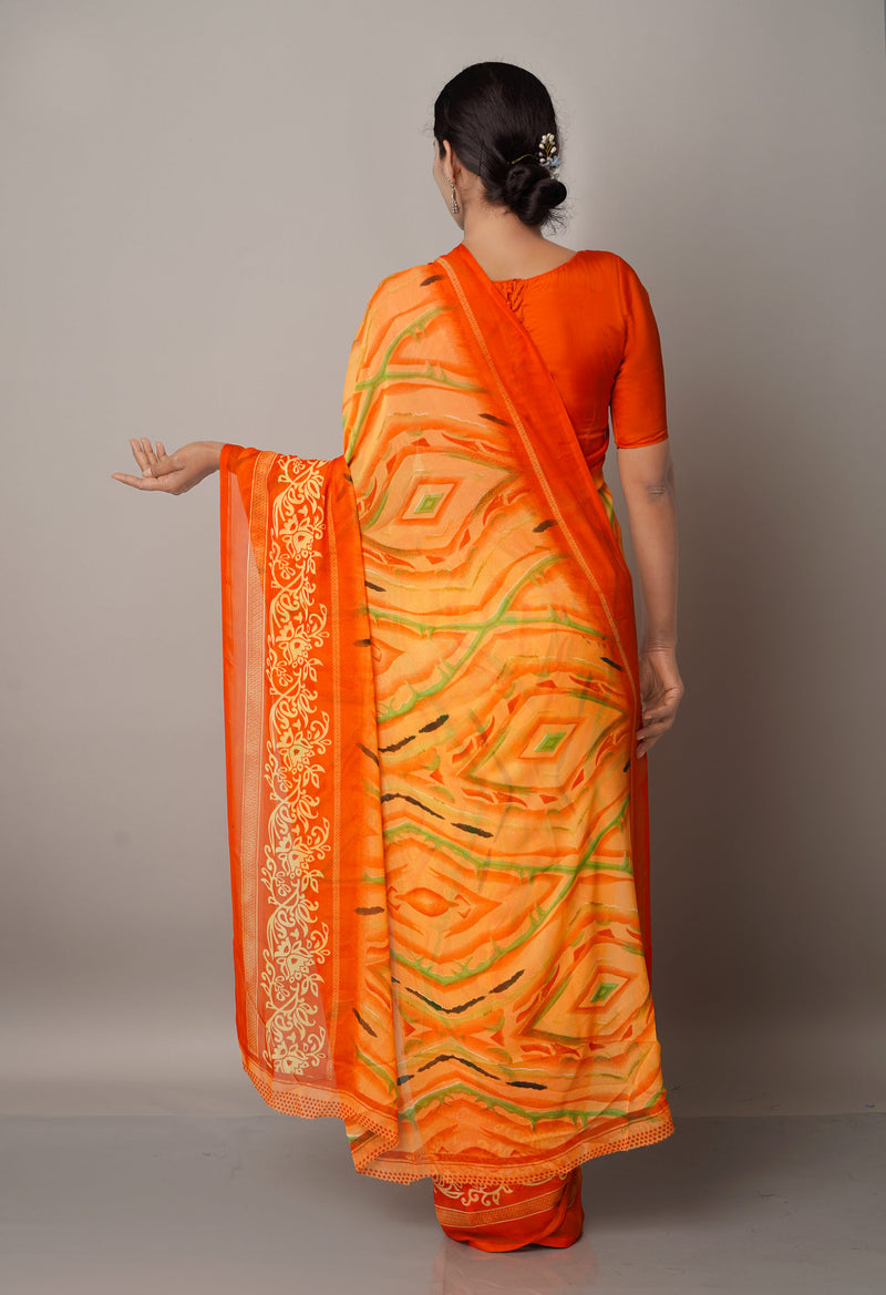 Orange  Fancy Block Printed Georgette Saree-UNM66931