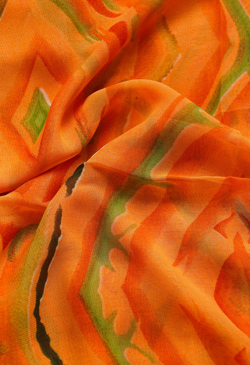 Orange  Fancy Block Printed Georgette Saree-UNM66931