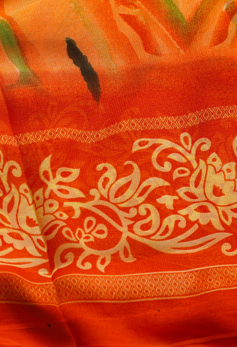 Orange  Fancy Block Printed Georgette Saree-UNM66931