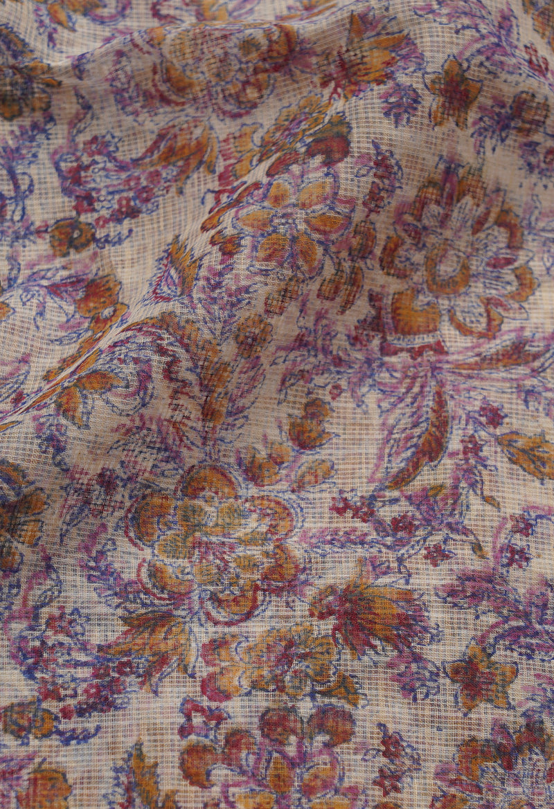 Cream Pure Block Printed Kota Cotton Saree-UNM66934