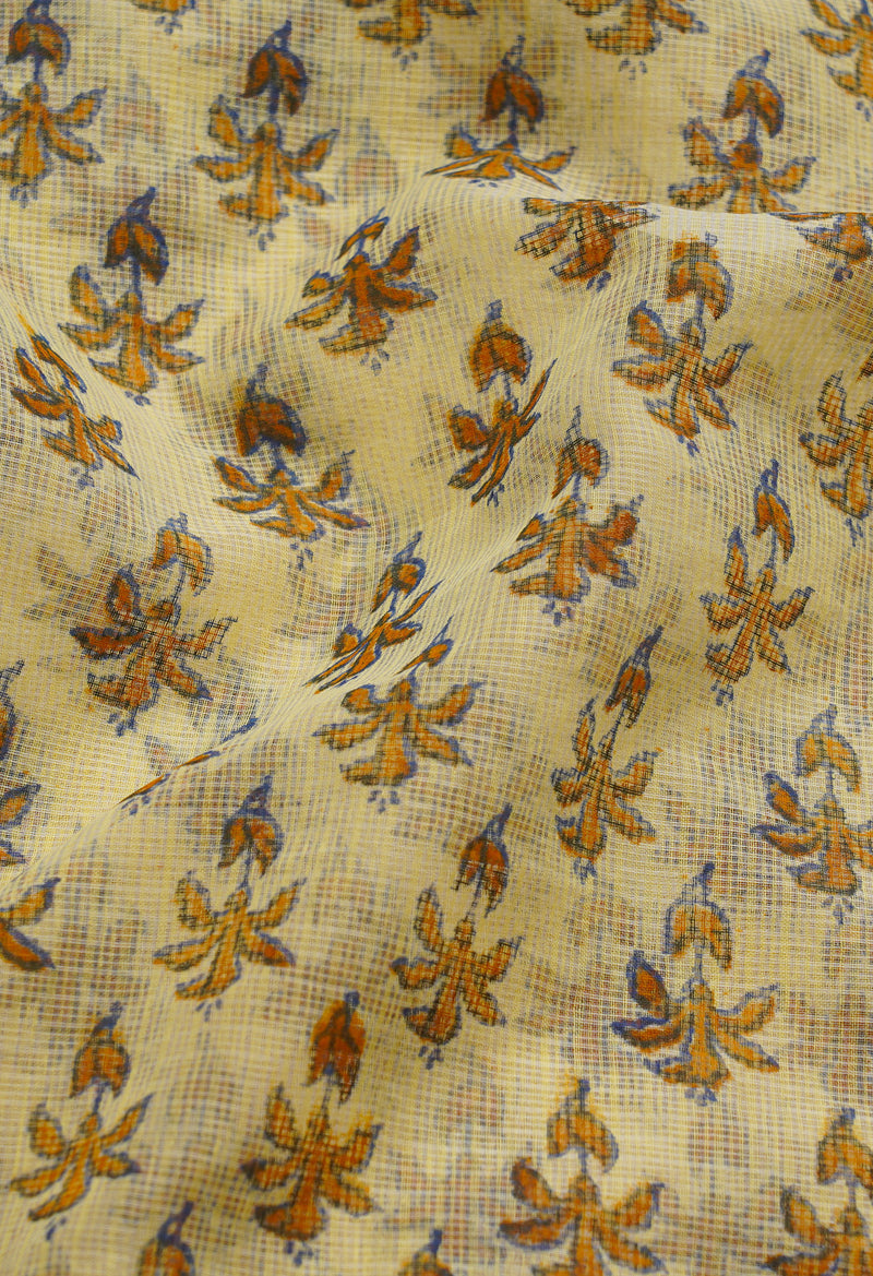 Cream Pure Block Printed Kota Cotton Saree-UNM66938