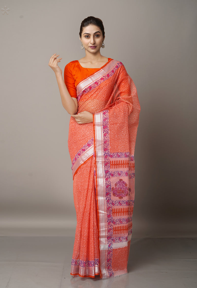 Red Pure Block Printed Kota Cotton Saree-UNM66948