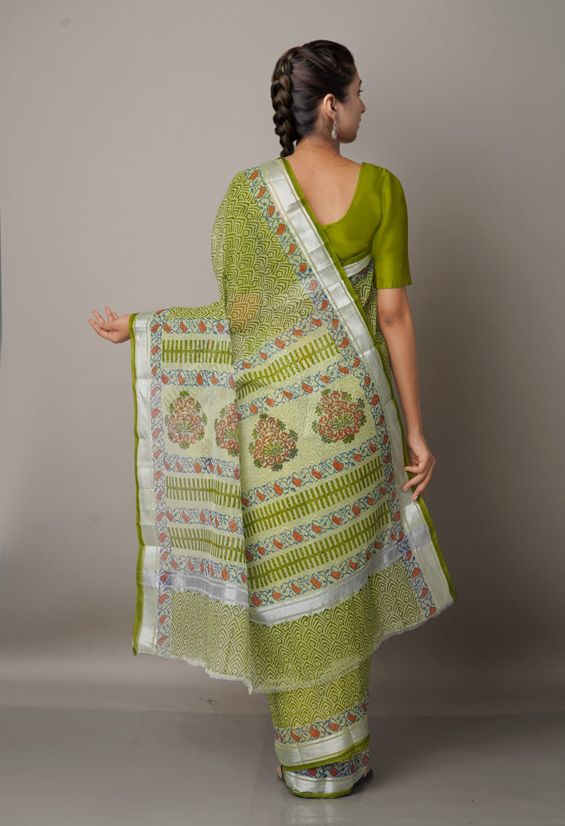 Green Pure Block Printed Kota Cotton Saree-UNM66949