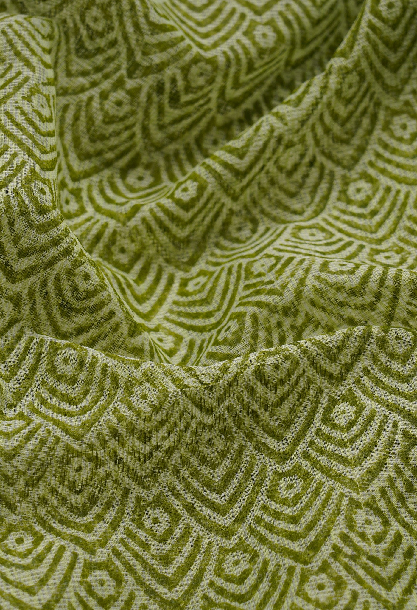 Green Pure Block Printed Kota Cotton Saree-UNM66949